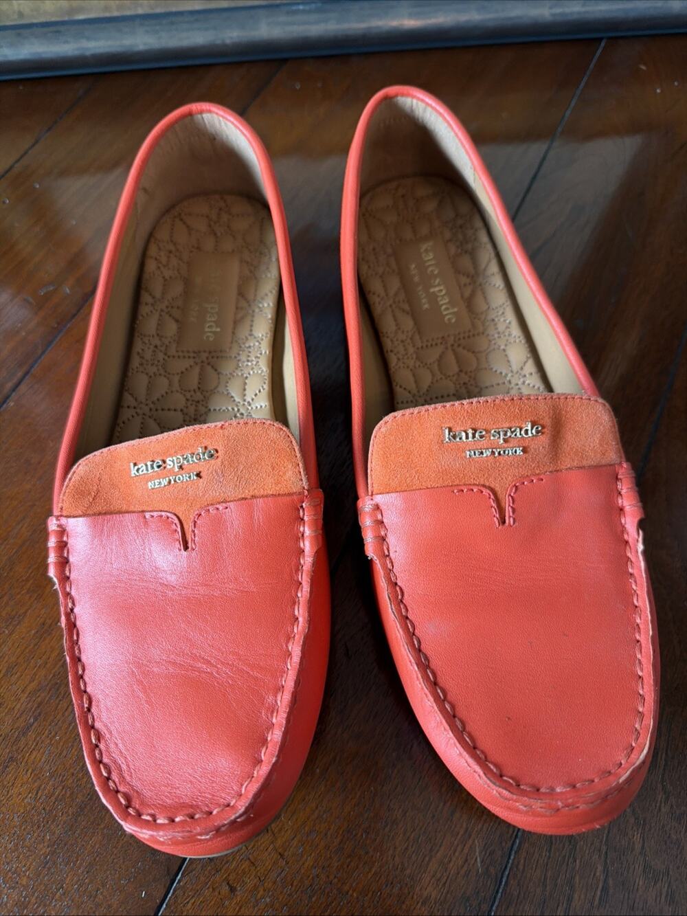 KATE SPADE NY DECK SUEDE DRIVING LOAFERS IN BRIGHT RED/ORANGE SIZE 8.5 B